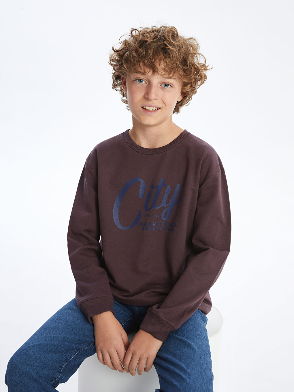 LCW Kids Bordo Bisiklet Yaka Erkek Çocuk Sweatshirt