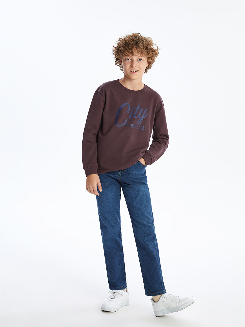 LCW Kids Bordo Bisiklet Yaka Erkek Çocuk Sweatshirt - 1