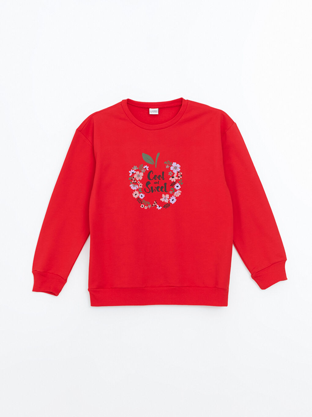 LCW Kids Canlı Kırmızı Bisiklet Yaka Kız Çocuk Sweatshirt