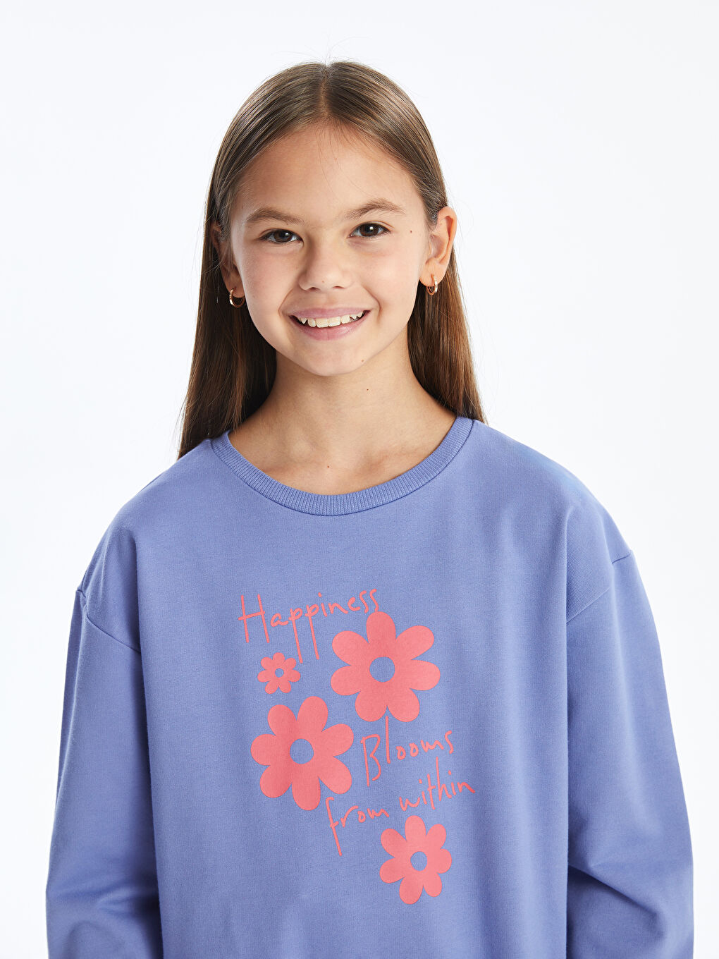 LCW Kids Lila Bisiklet Yaka Kız Çocuk Sweatshirt - 1