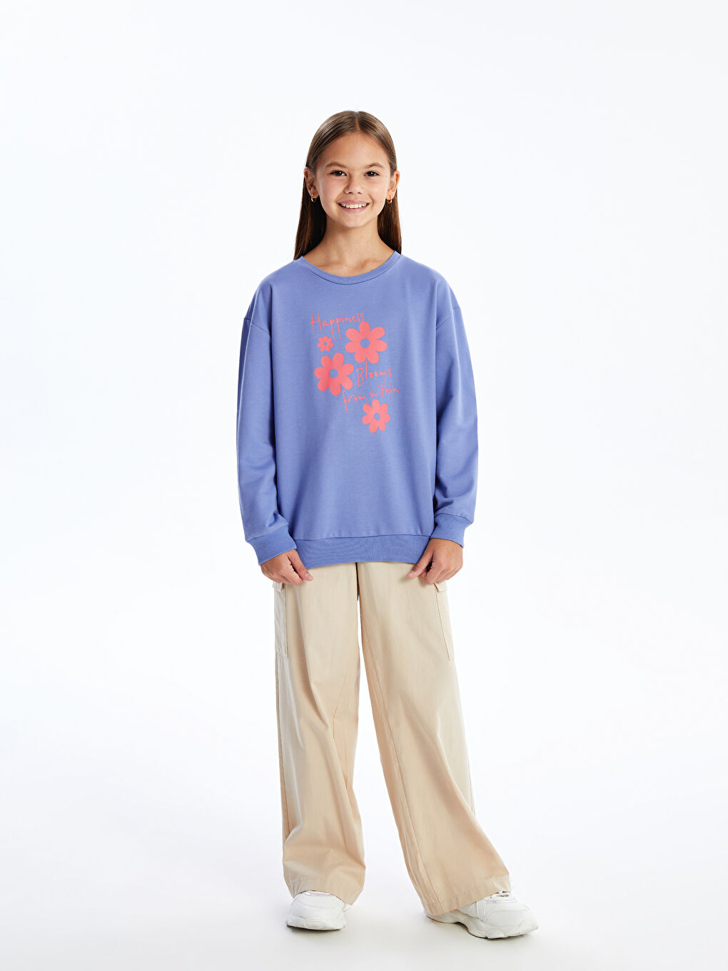 LCW Kids Lila Bisiklet Yaka Kız Çocuk Sweatshirt