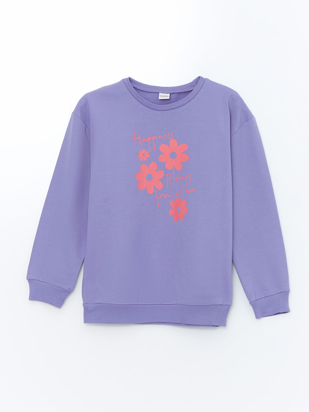 LCW Kids Mat Lila Bisiklet Yaka Kız Çocuk Sweatshirt