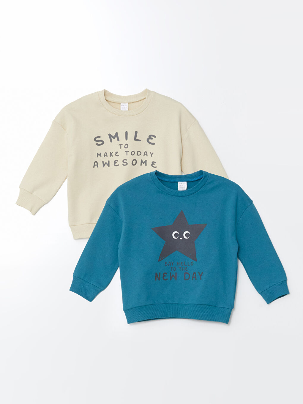 LCW ECO Açık Bej Baskılı Uzun Kollu Erkek Bebek Sweatshirt 2'li