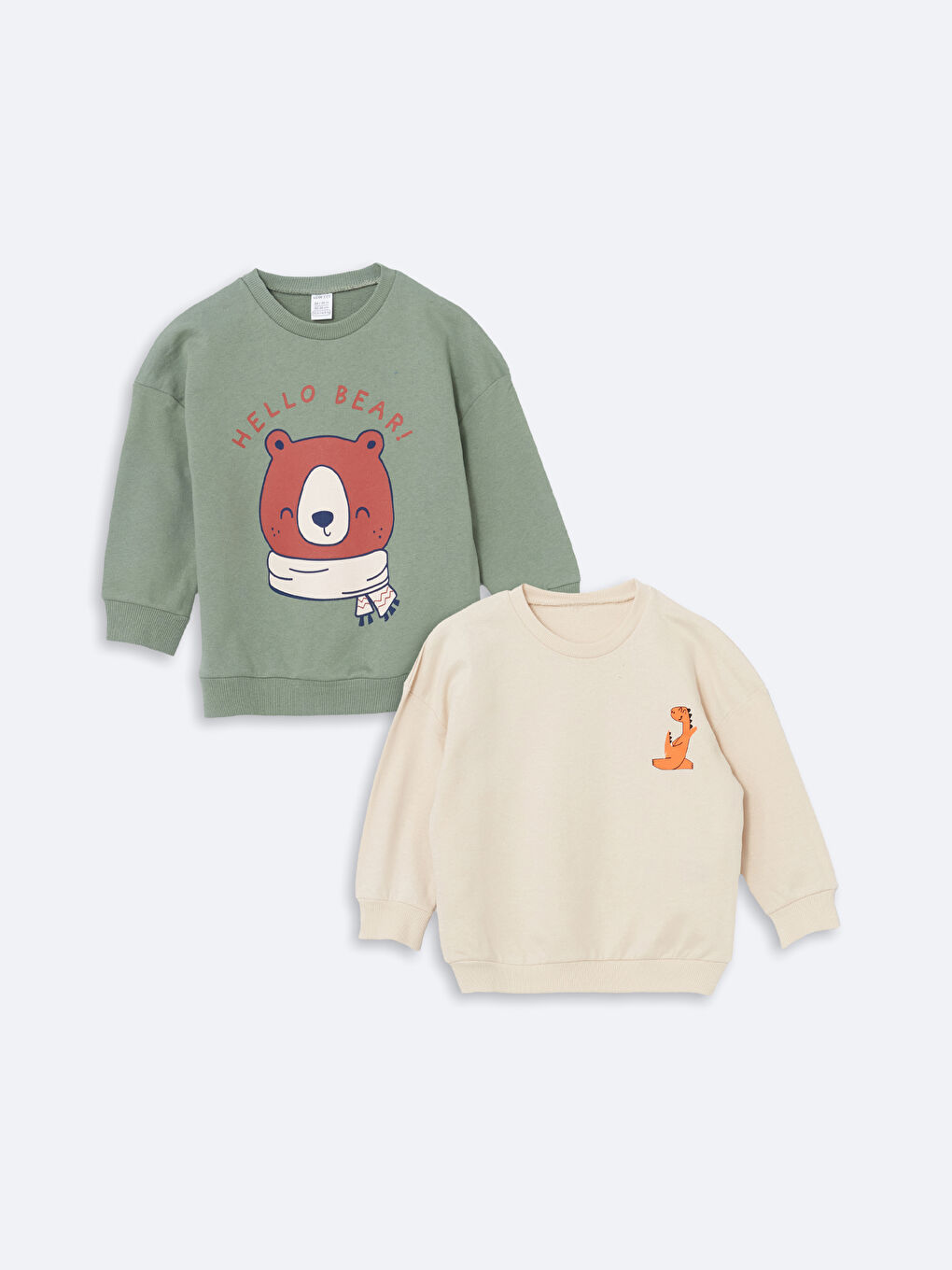 LCW ECO Bej Bisiklet Yaka Baskılı Erkek Bebek Sweatshirt 2'li