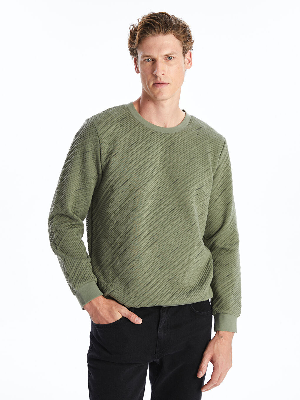 LCW ECO Haki Bisiklet Yaka Uzun Kollu Erkek Sweatshirt