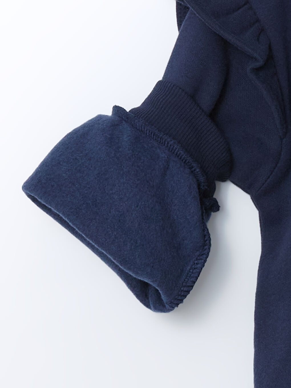 Lacivert Bisiklet Yaka Nakışlı Kalın Kız Çocuk Sweatshirt-2