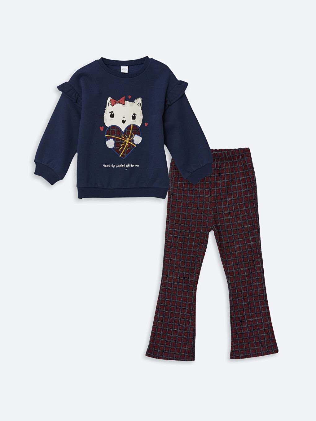 LCW Kids Lacivert Nakışlı Kız Çocuk Sweatshirt ve Tayt 2'li