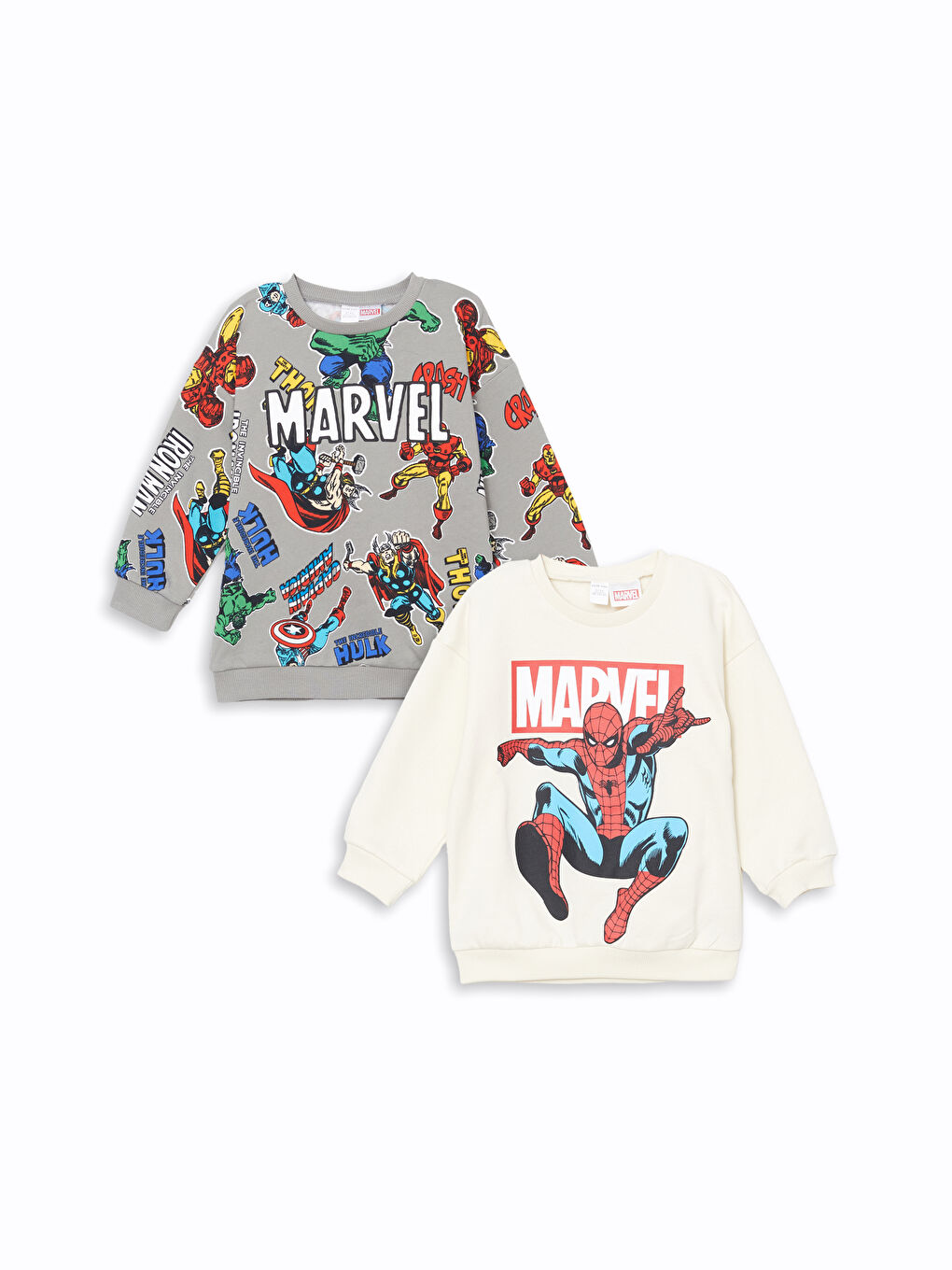 LCW Kids Bej Spiderman Baskılı Erkek Çocuk Sweatshirt 2'li