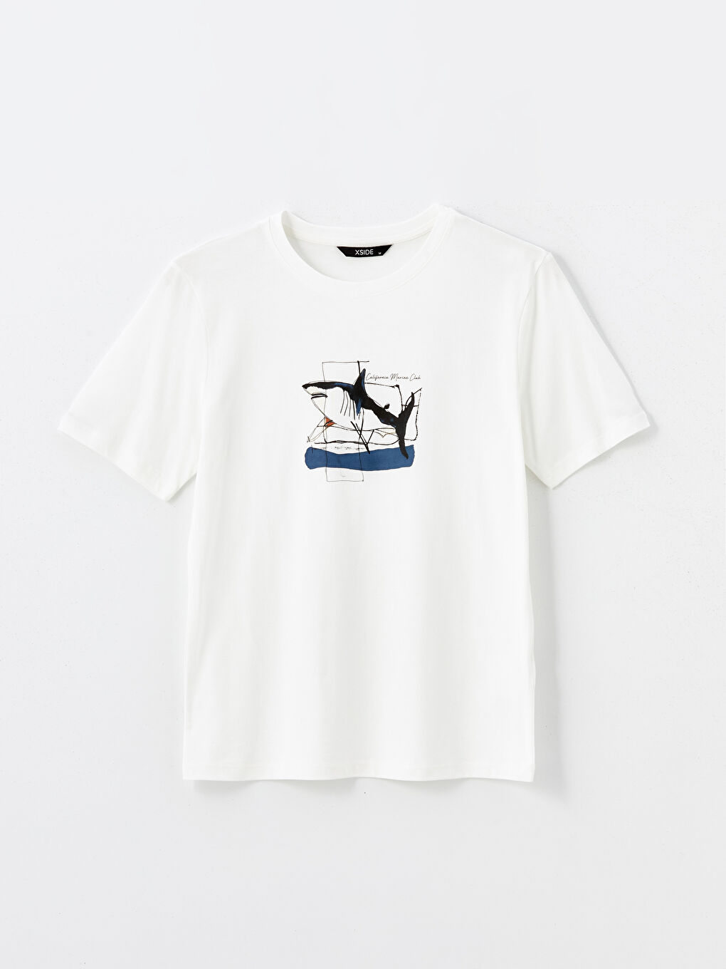 Ekru Bisiklet Yaka Kısa Kollu Baskılı Penye Erkek Tişört-4