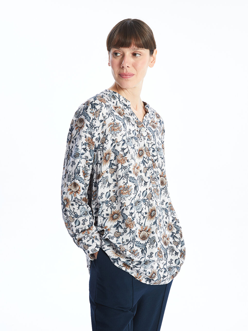 Notch Neck Floral Women's Blouse -W4JI98Z8-LRA
