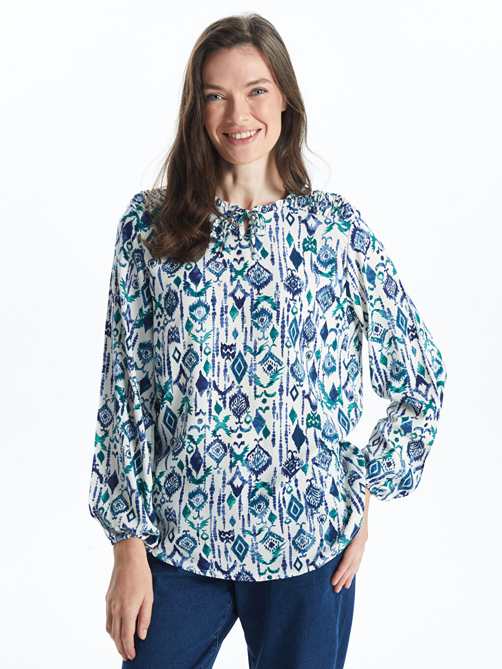 Tie Neck Patterned Women's Blouse