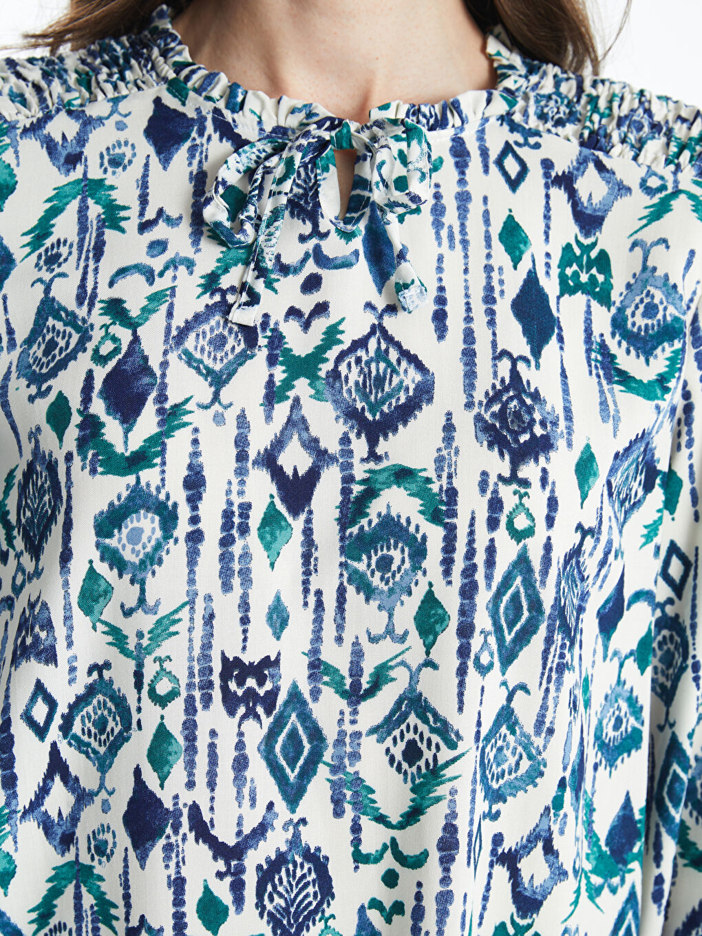 Tie Neck Patterned Women's Blouse-2