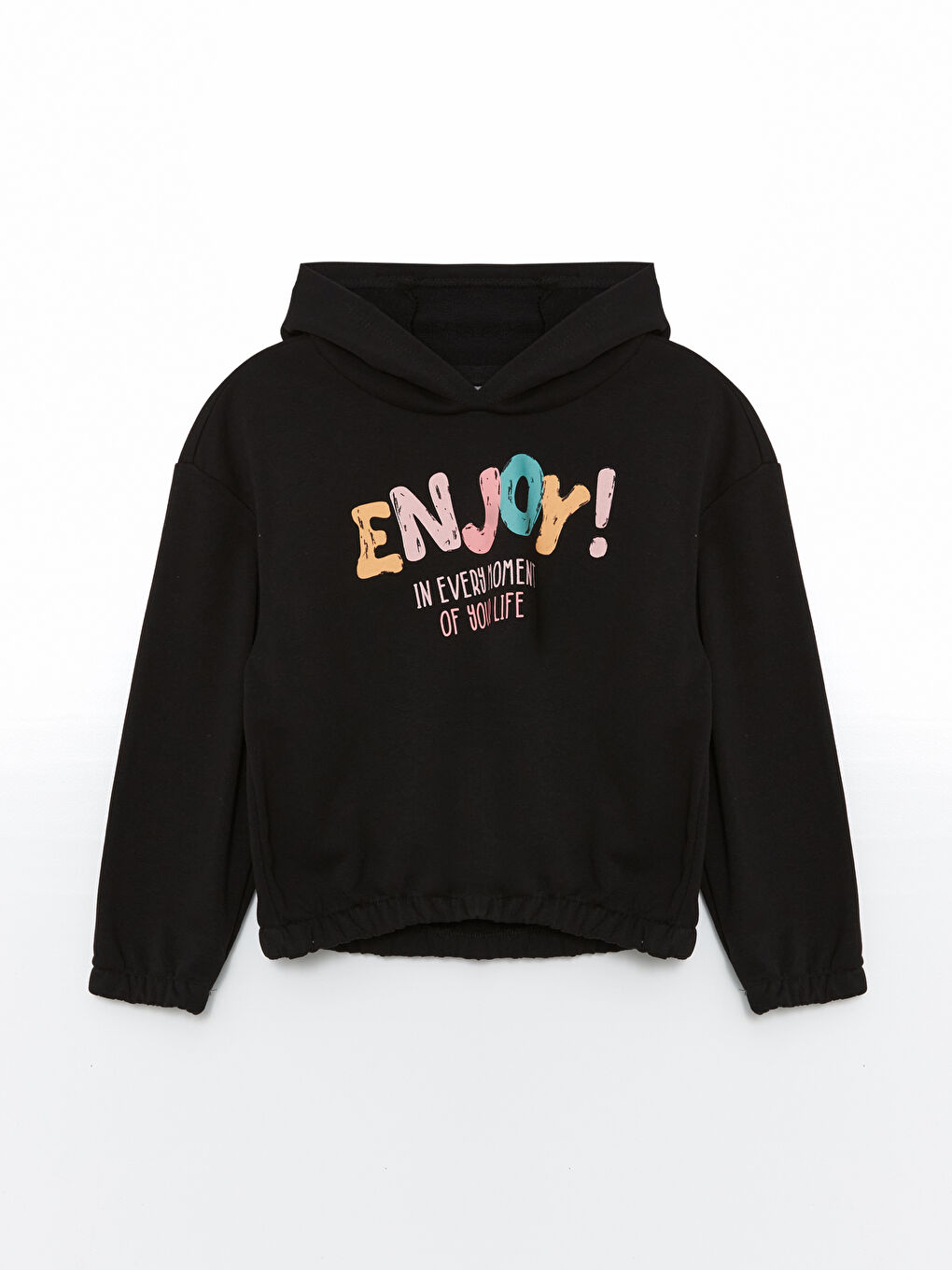 LCW ECO Yeni Siyah Kapüşonlu Kız Çocuk Sweatshirt