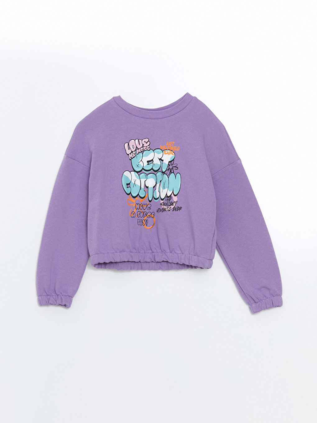 LCW ECO Koyu Lila Bisiklet Yaka Kız Çocuk Kalın Sweatshirt