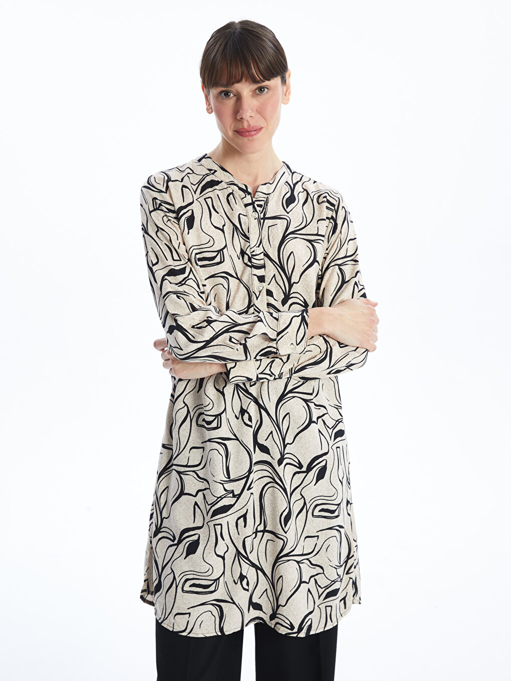 Notch Neck Patterned Women's Tunic -W4JJ21Z8-SW5