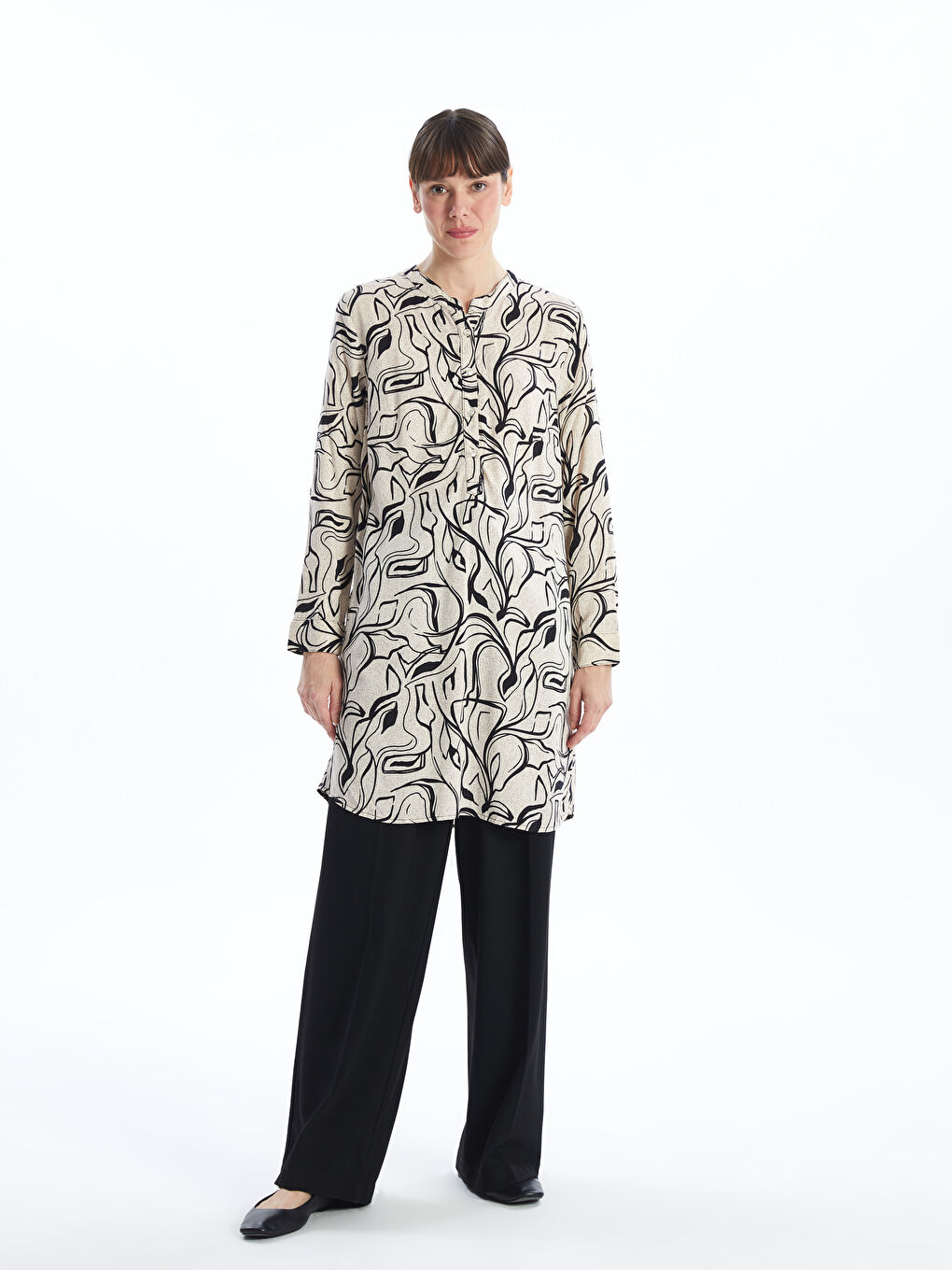Notch Neck Patterned Women's Tunic -W4JJ21Z8-SW5