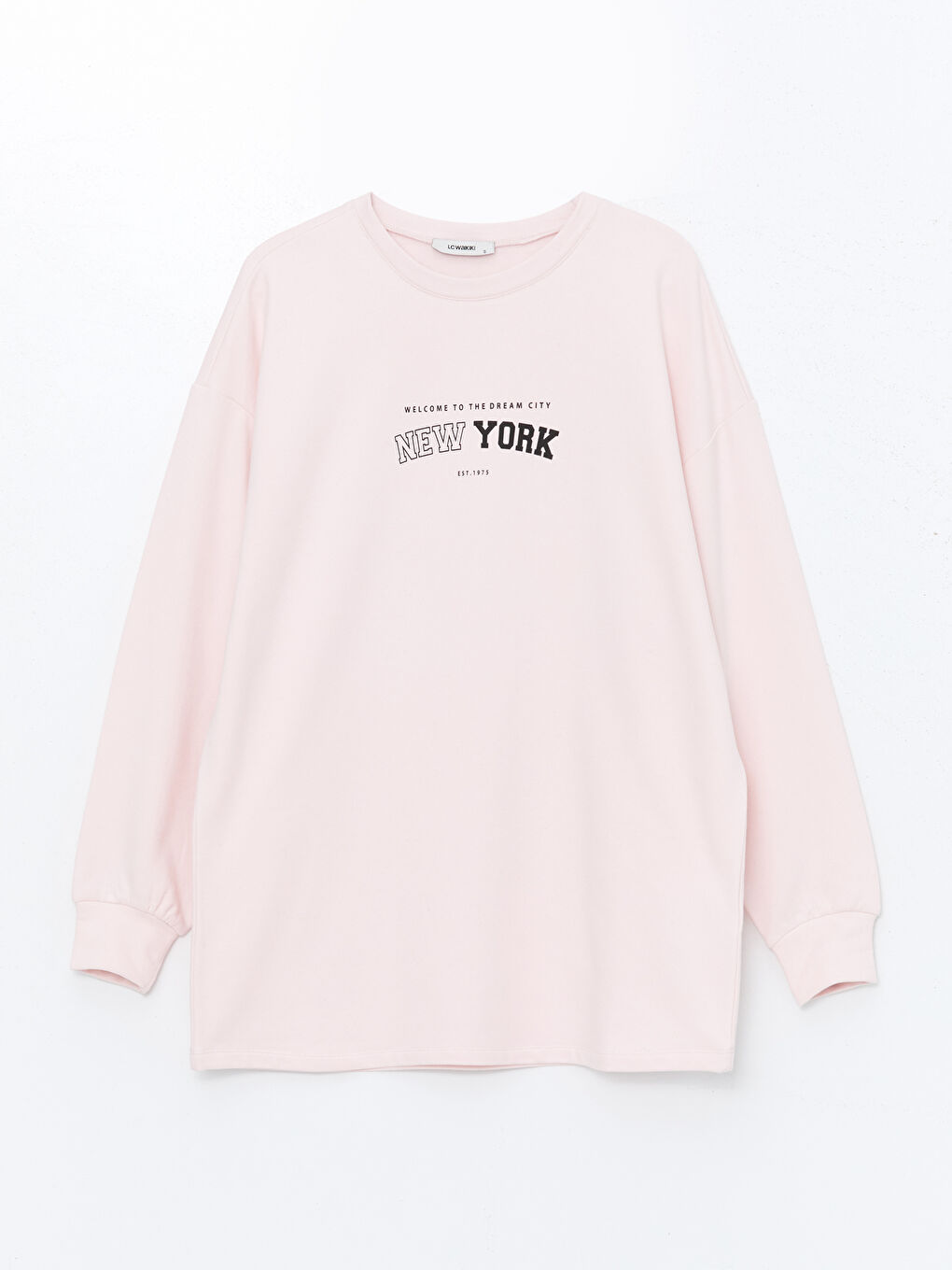 LC WAIKIKI Açık Pembe Bisiklet Yaka Baskılı Oversize Kadın Sweatshirt - 4