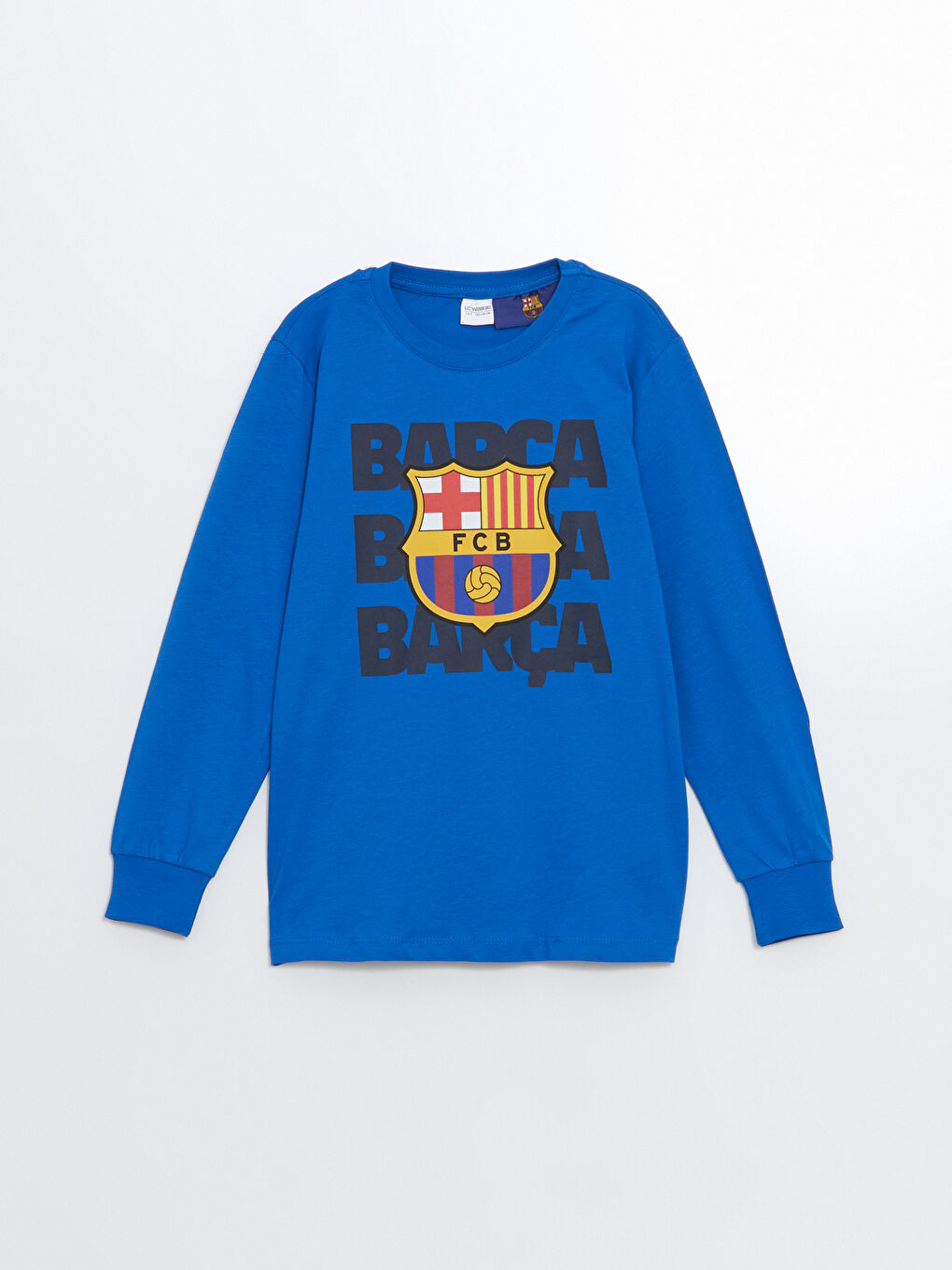 LCW Kids Orta Mavi Bisiklet Yaka Barcelona Baskılı Erkek Çocuk Pijama Takımı - 1