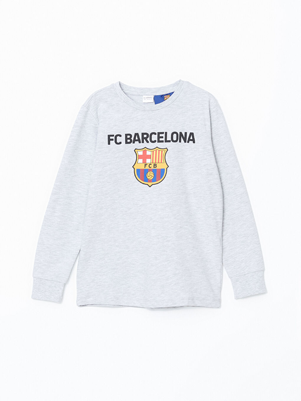 LCW Kids Gri Bisiklet Yaka Barcelona Baskılı Erkek Çocuk Pijama Üst