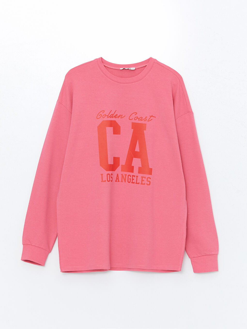 LC WAIKIKI Pembe Bisiklet Yaka Baskılı Oversize Kadın Sweatshirt - 4