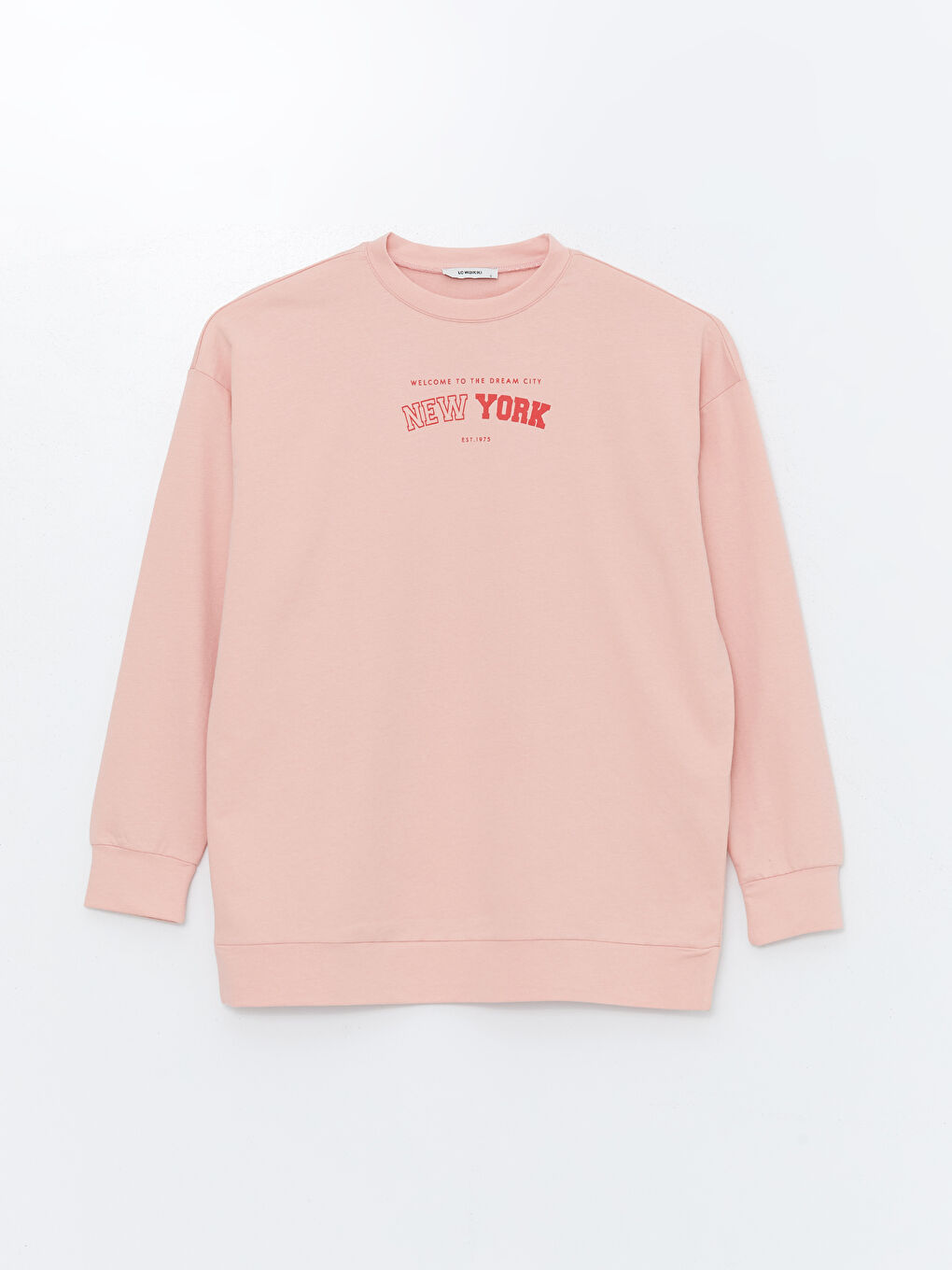 LC WAIKIKI Pembe Bisiklet Yaka Baskılı Oversize Kadın Sweatshirt - 4