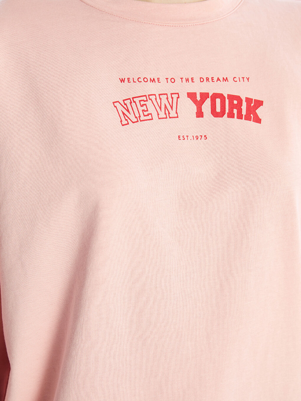 Pembe Bisiklet Yaka Baskılı Oversize Kadın Sweatshirt Tunik-2