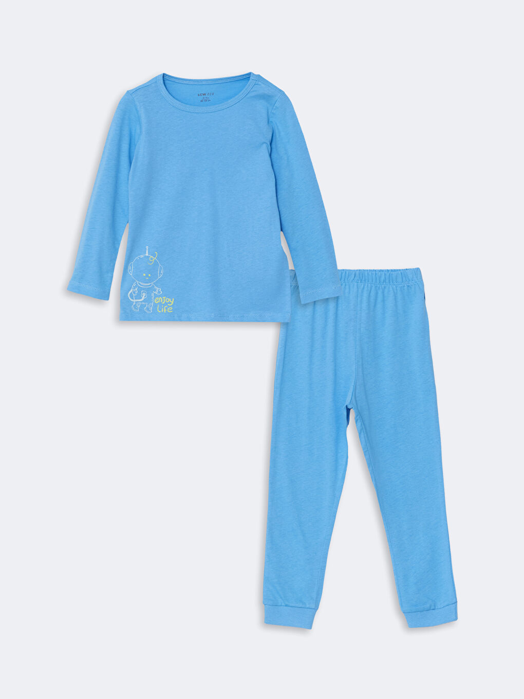 LCW ECO Mavi Bisiklet Yaka Uzun Kollu Basic Erkek Bebek Pijama Takımı