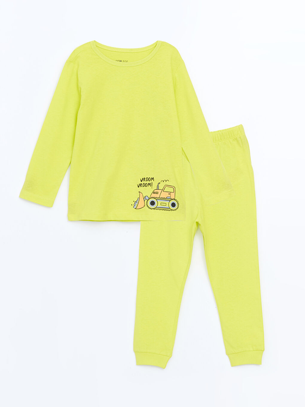 LCW ECO Limon Yeşili Bisiklet Yaka Uzun Kollu Baskılı Erkek Bebek Pijama Takımı