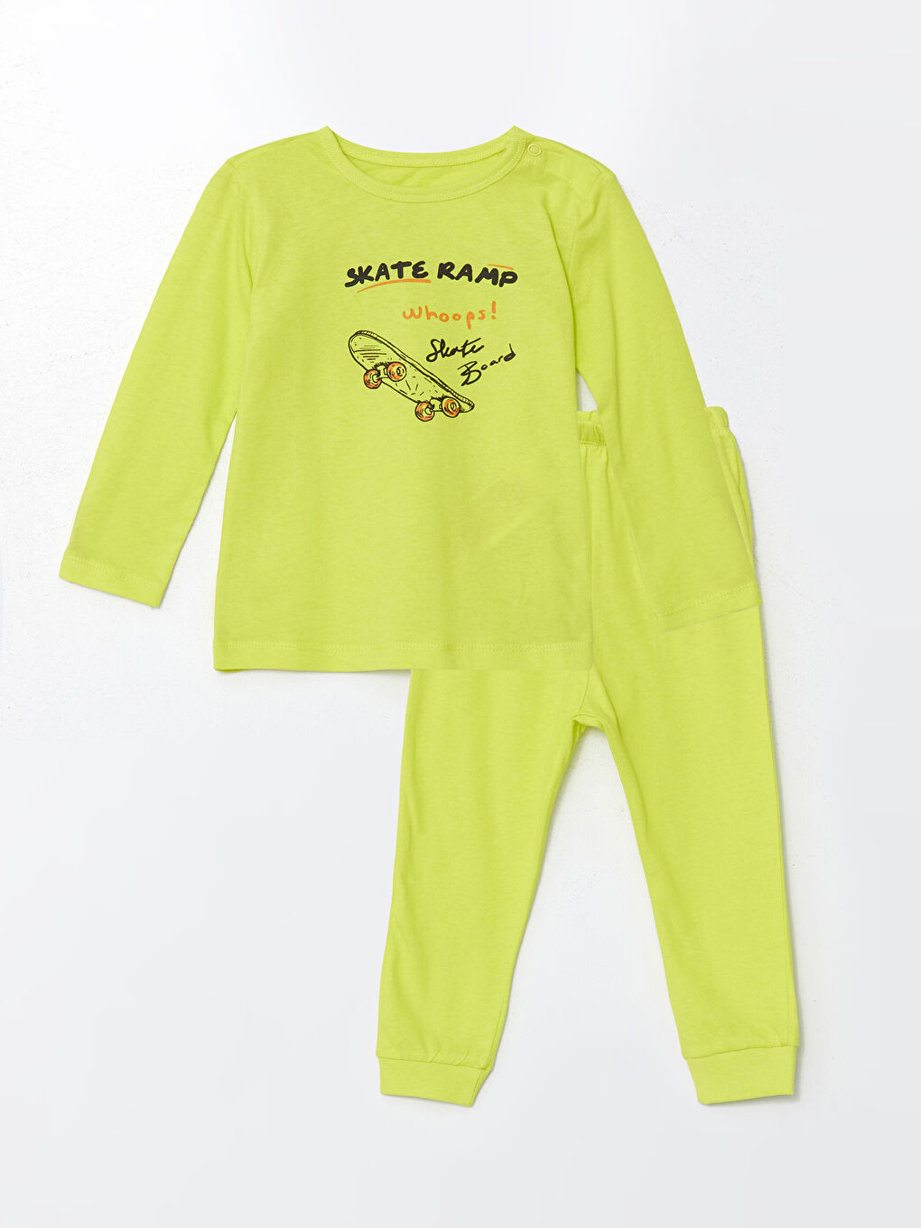 LCW ECO Limon Yeşili Bisiklet Yaka Uzun Kollu Baskılı Erkek Bebek Pijama Takımı