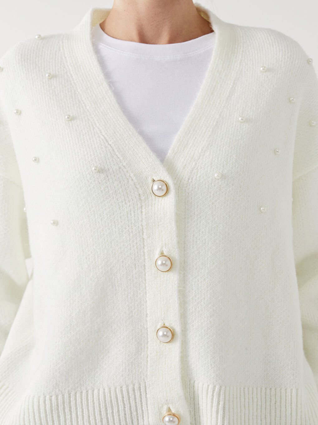 Cardigan Pour Femmes En Tricot Orné De Strass À Encolure En V-2
