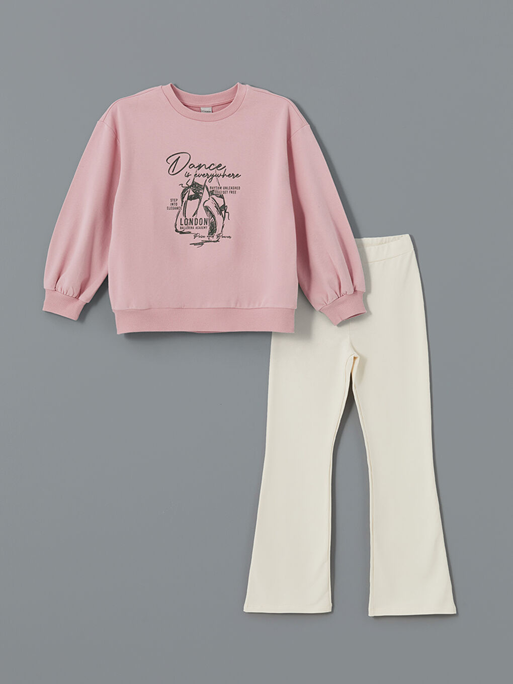 LCW Kids Pembe Leylak Bisiklet Yaka Kız Çocuk Sweatshirt ve Tayt - 2