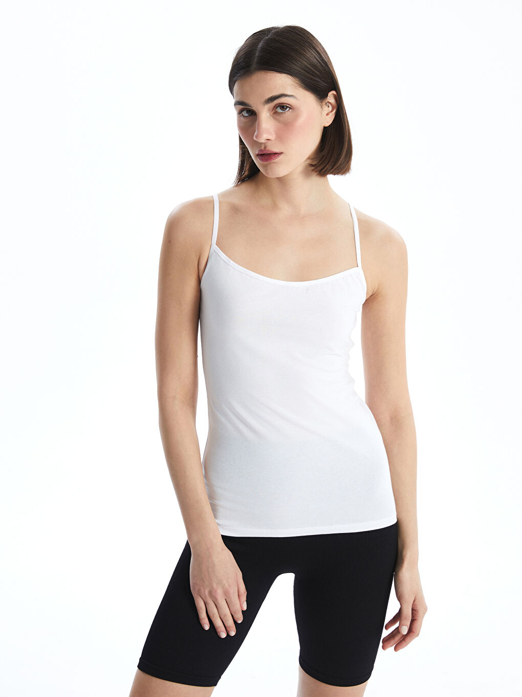 Beyaz U Yaka Düz Askılı Kadın Atlet 2'li Paket