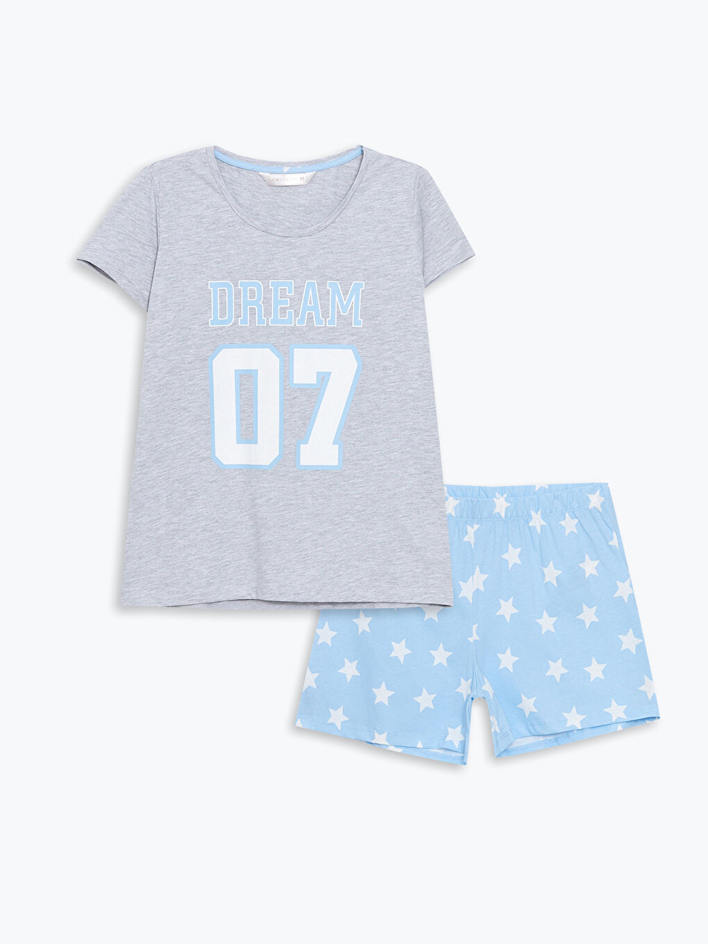 LCW DREAM Açık Mavi Baskılı Bisiklet Yaka Baskılı Kadın Şortlu Pijama Takımı - 4