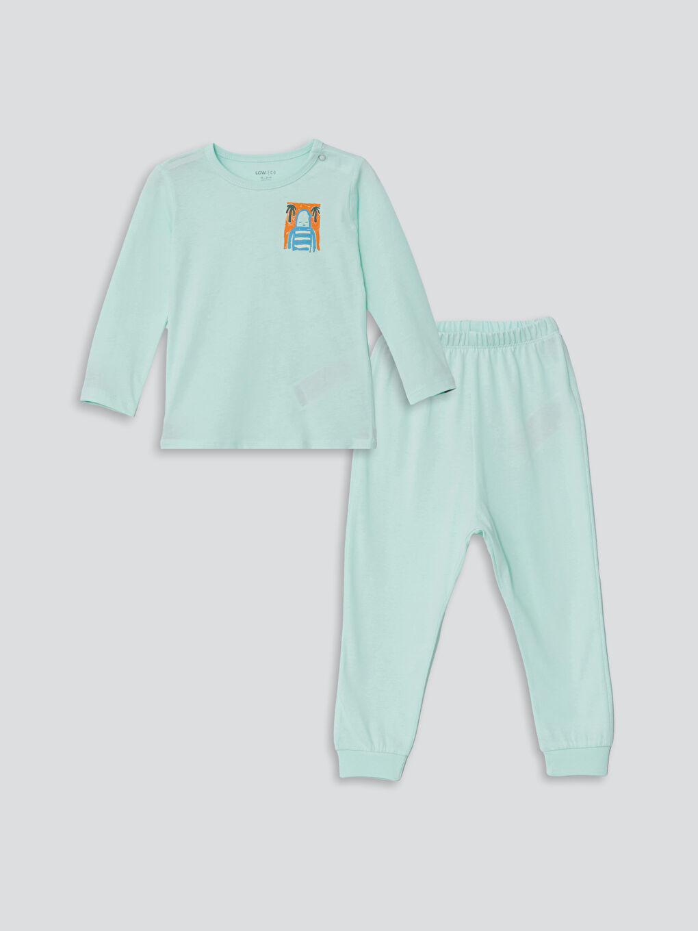 LCW ECO Turkuaz Bisiklet Yaka Baskılı Kız Bebek Pijama Takım