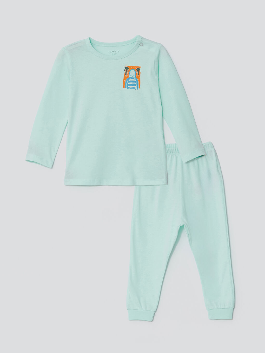 Turkuaz Bisiklet Yaka Baskılı Erkek Çocuk Pijama Takım