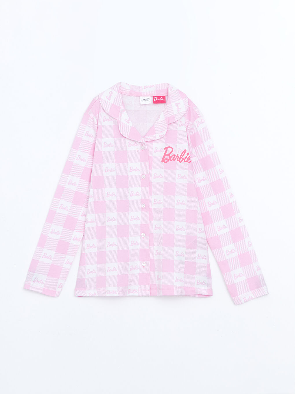 LCW Kids Optik Beyaz Baskılı Gömlek Yaka Barbie Baskılı Kız Çocuk Pijama Takımı - 1