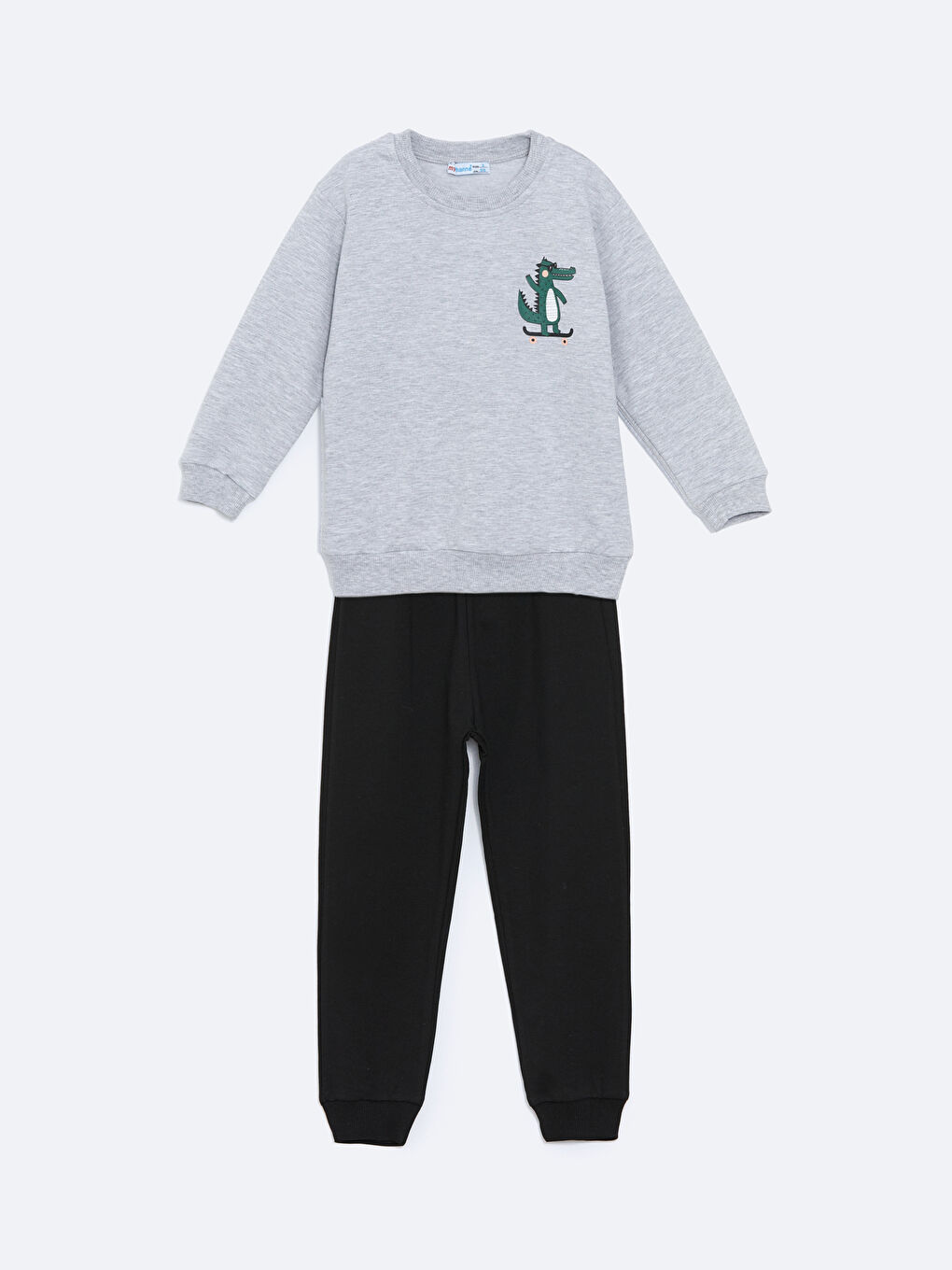 Gri Bisiklet Yaka Baskılı Erkek Bebek Eşofman Takım