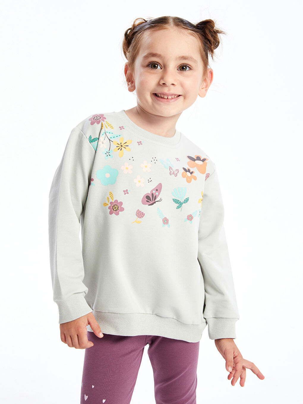 Myhanne Gri Bisiklet Yaka Baskılı Kız Bebek Sweatshirt