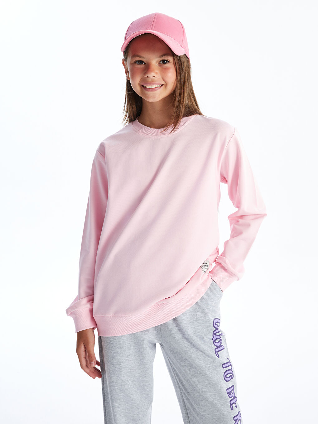 Myhanne Pembe Bisiklet Yaka Kız Çocuk Sweatshirt