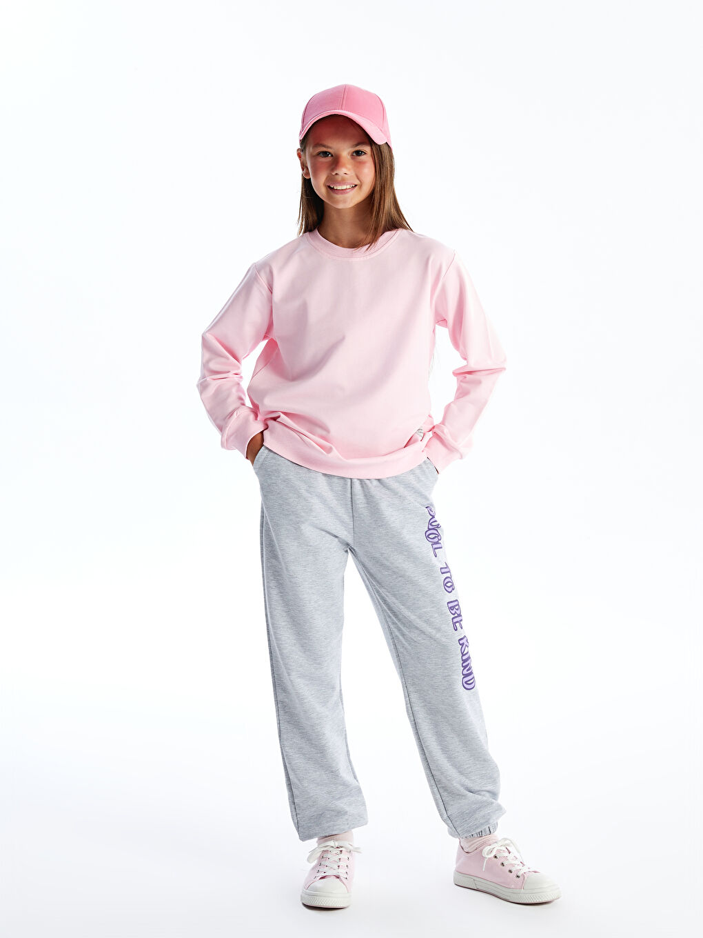 Myhanne Pembe Bisiklet Yaka Kız Çocuk Sweatshirt - 1