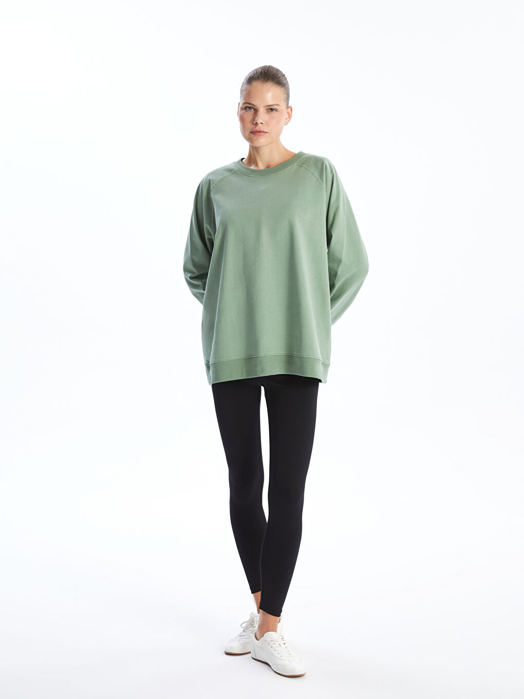 LCW Comfort Yeşil Bisiklet Yaka Oversize Kadın Sweatshirt - 1