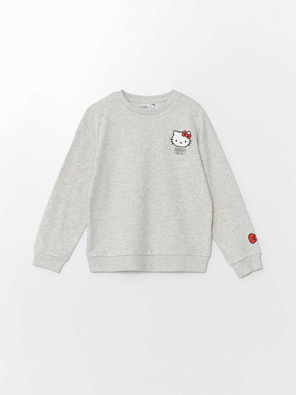 LCW Kids Gri Melanj Bisiklet Yaka Hello Kitty Baskılı Kız Çocuk Sweatshirt