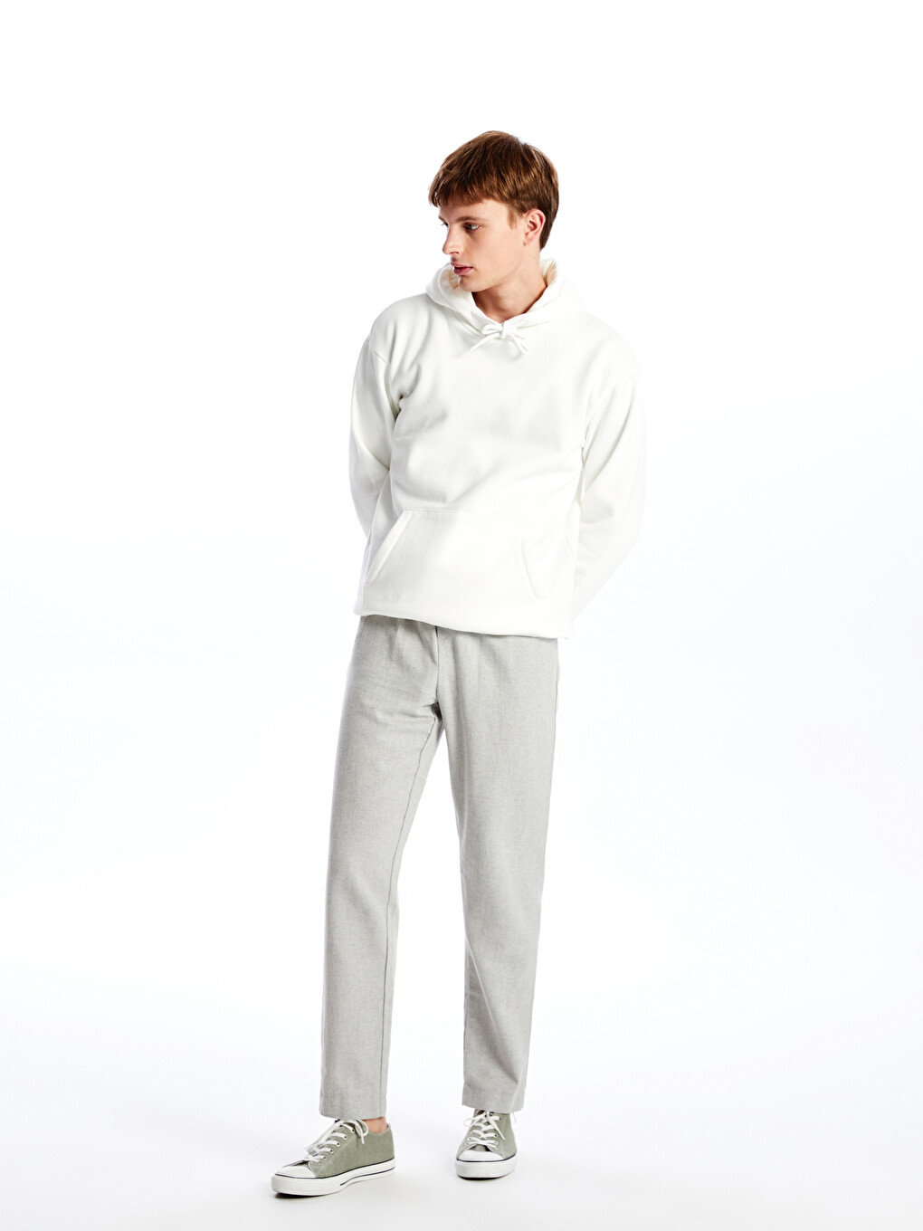 Gri Slim Fit Keten Görünümlü Erkek Pantolon