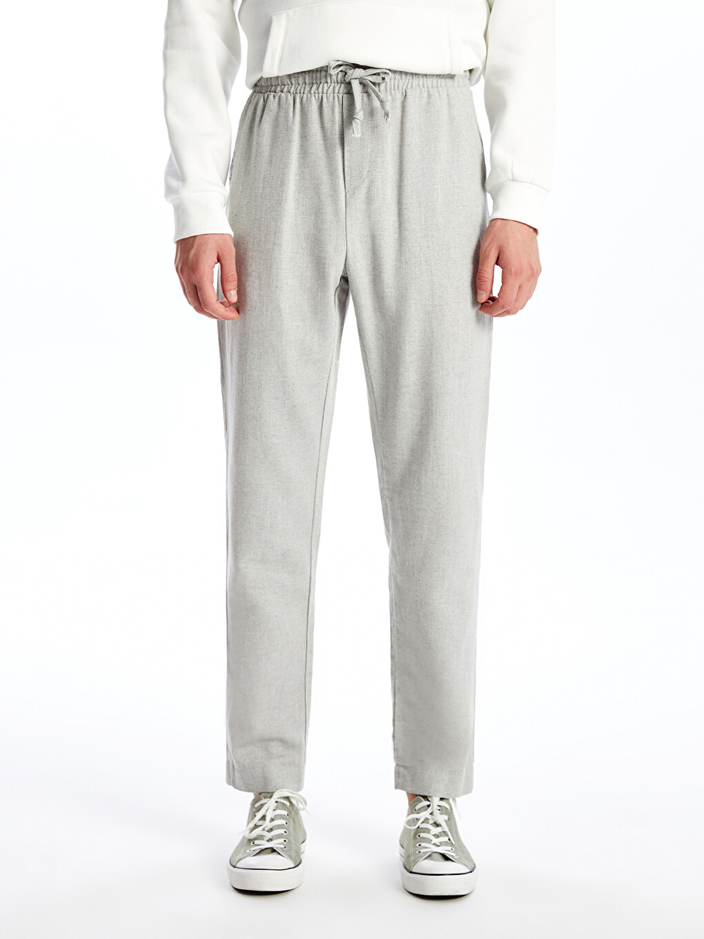 Gri Slim Fit Keten Görünümlü Erkek Pantolon-1