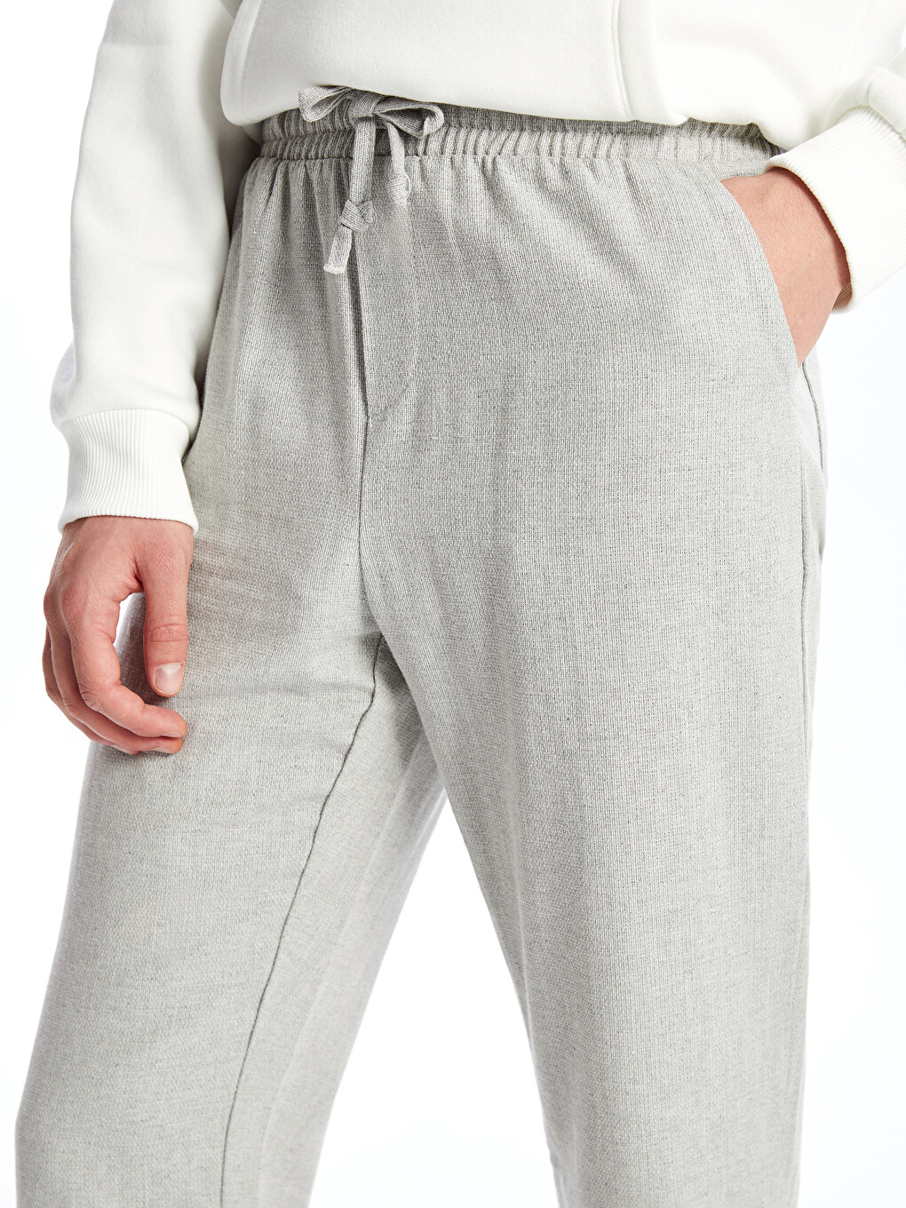 Gri Slim Fit Keten Görünümlü Erkek Pantolon-2