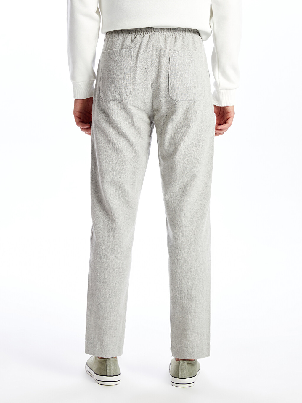 Gri Slim Fit Keten Görünümlü Erkek Pantolon-3