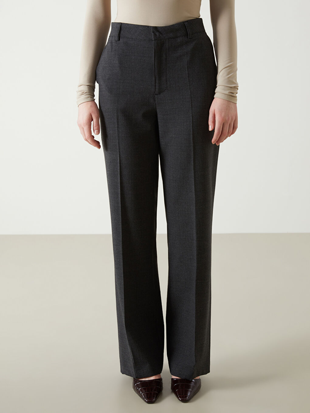 Standard Fit Plaid Women's Trousers-1