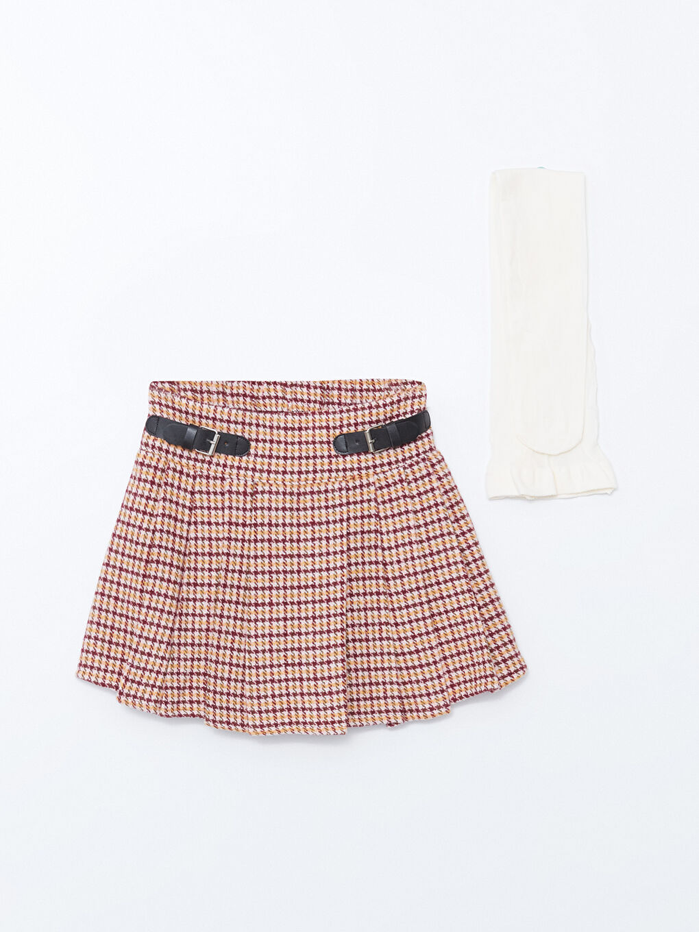 Pembe Ekose Desenli Kız Çocuk Etek ve Külotlu Çorap 2'li Takım-1