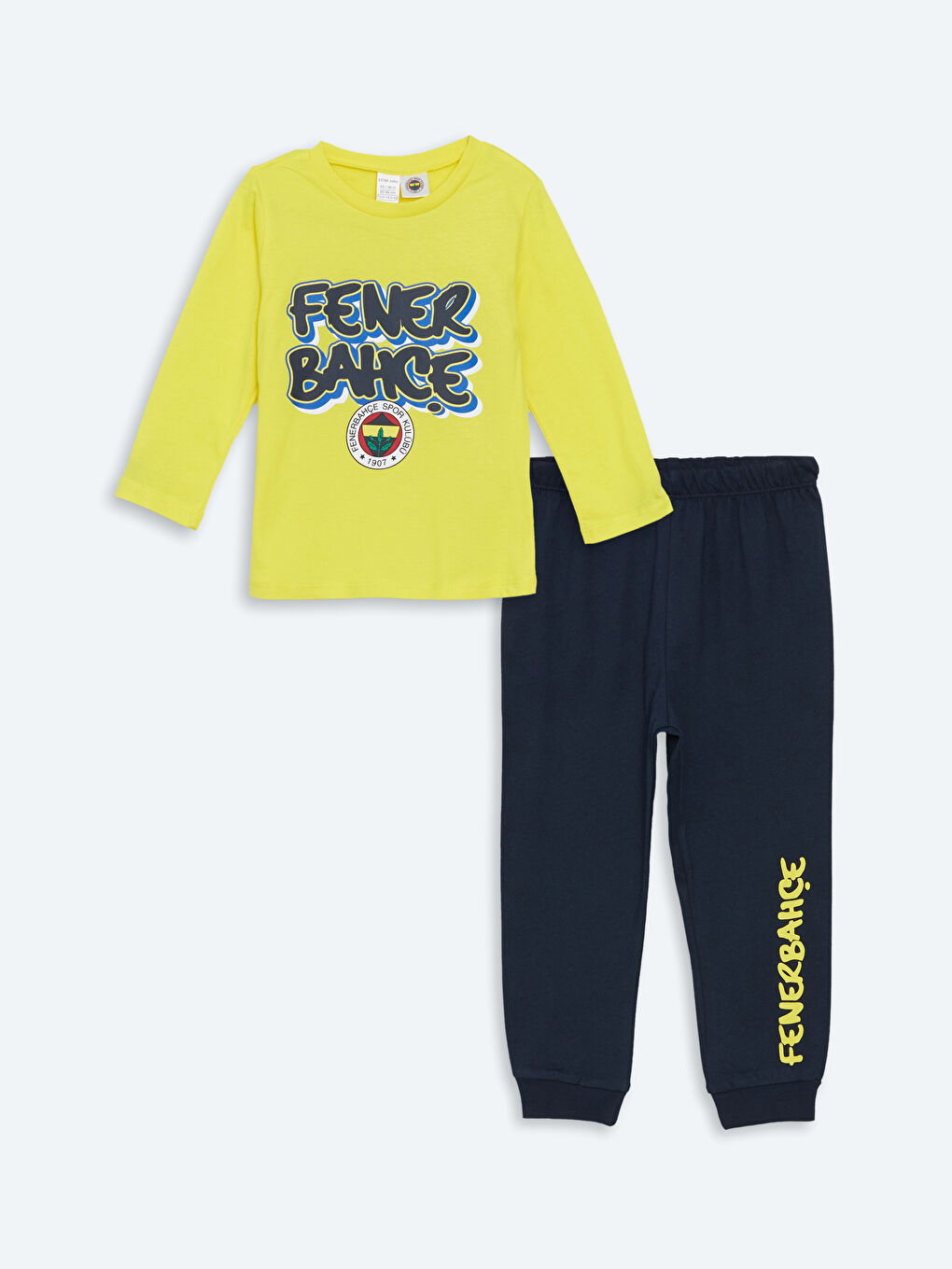 LCW baby Canlı Sarı Bisiklet Yaka Fenerbahçe Baskılı Erkek Bebek Sweatshirt ve Eşofman Alt 2'li Takım