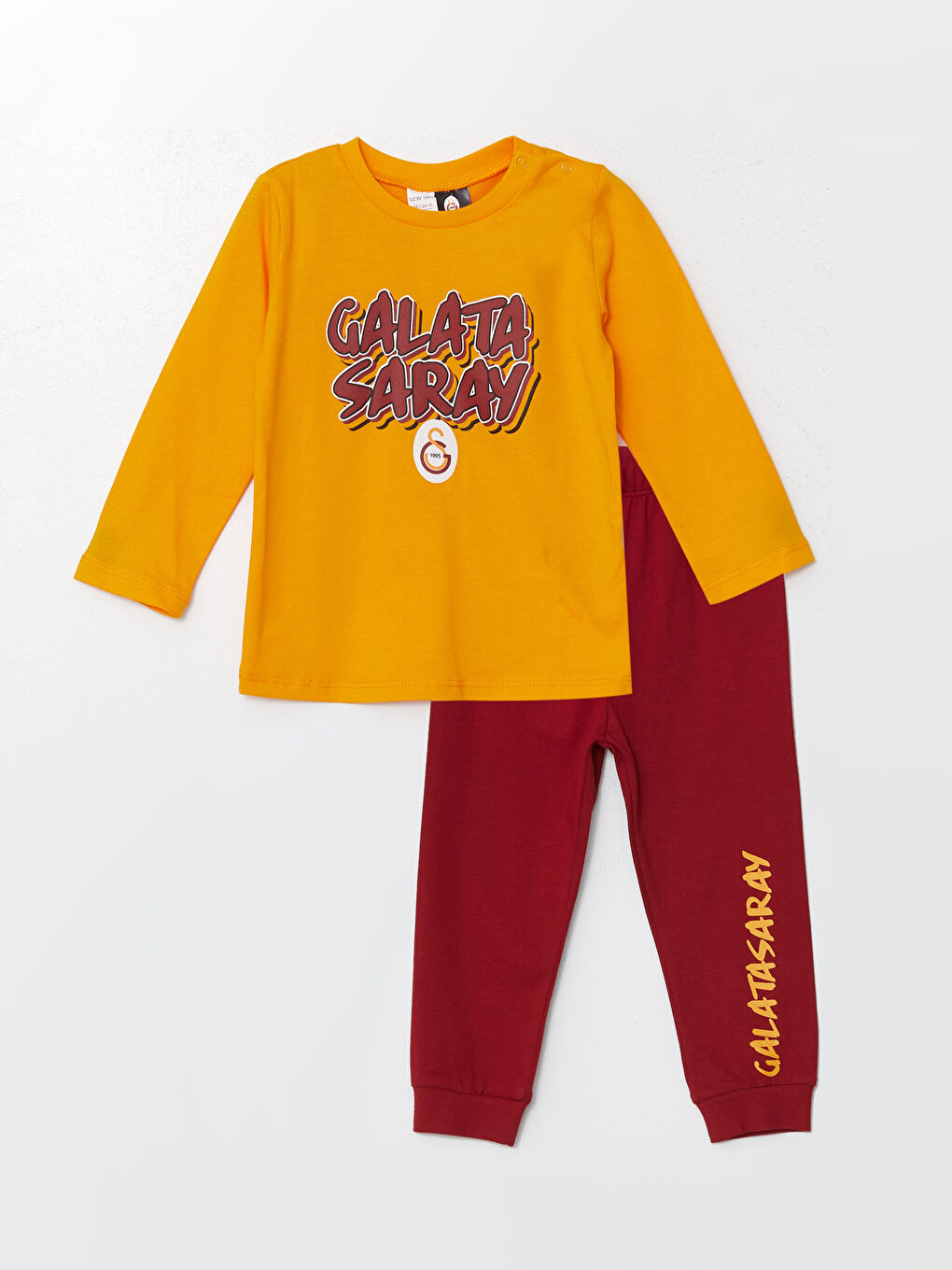 LCW baby Canlı Turuncu Bisiklet Yaka Uzun Kollu Galatasaray Baskılı Erkek Bebek Pijama Takımı